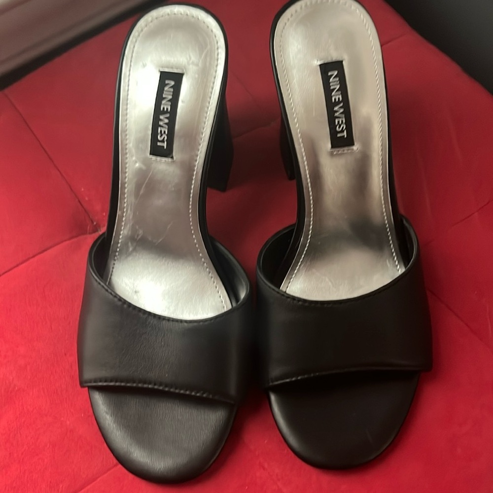 Nine West Black Slide Block Heel Sandals